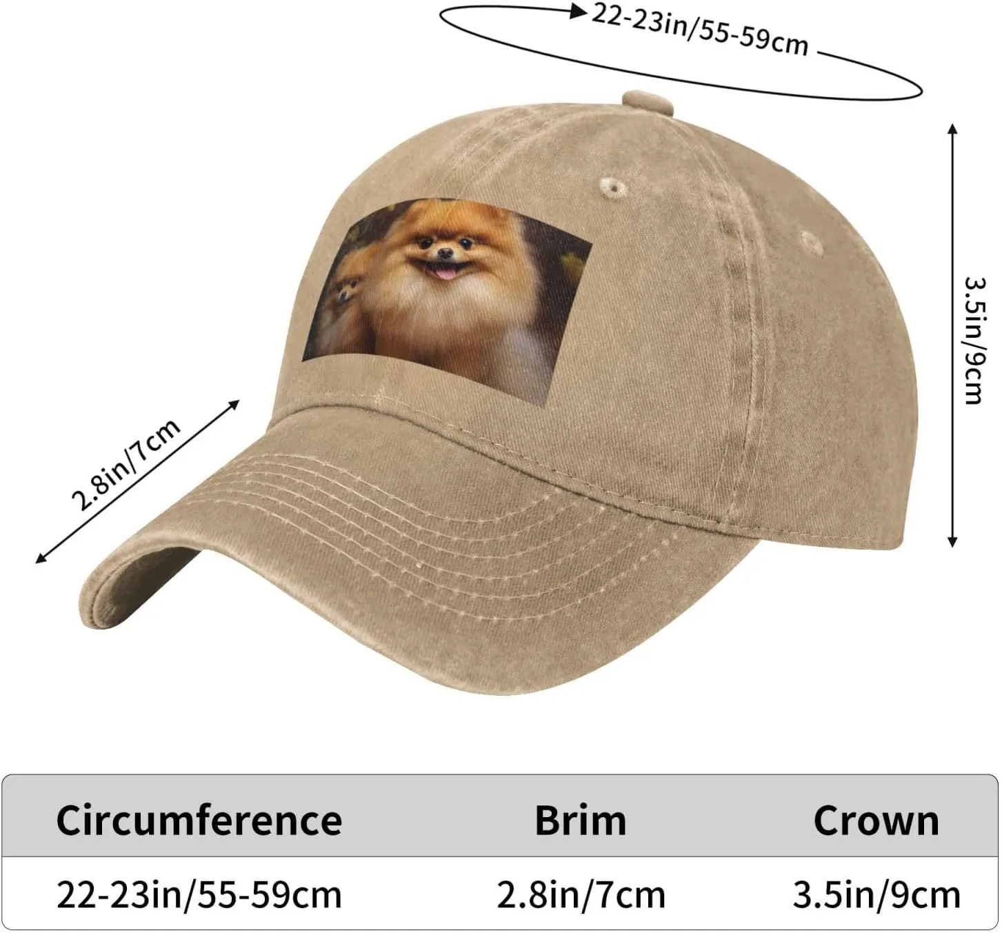 Yellow Pomeranian Unisex Baseball Cap Breathable Cotton Trucker Hat Classic Denim Dad Hat Summer Sun Hat