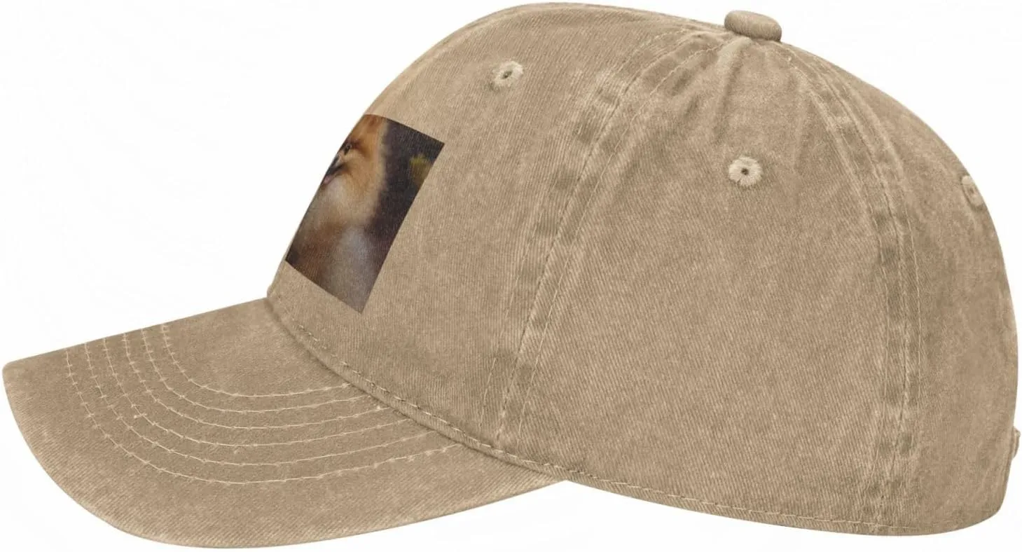 Yellow Pomeranian Unisex Baseball Cap Breathable Cotton Trucker Hat Classic Denim Dad Hat Summer Sun Hat