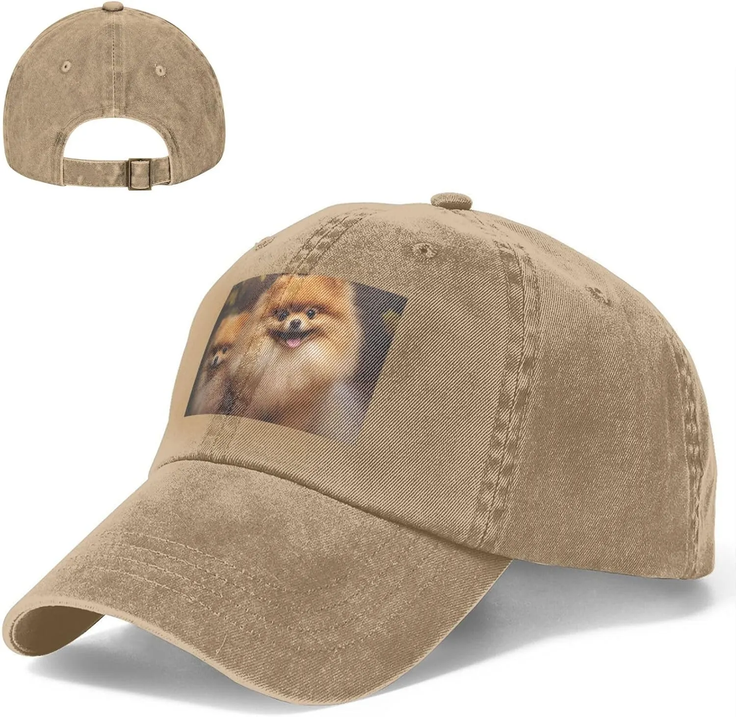 Yellow Pomeranian Unisex Baseball Cap Breathable Cotton Trucker Hat Classic Denim Dad Hat Summer Sun Hat
