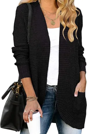 ZESICA Women's Fall Winter Long Sleeve Open Front Casual Lightweight Soft Knit Cardigan Sweater Outerwear