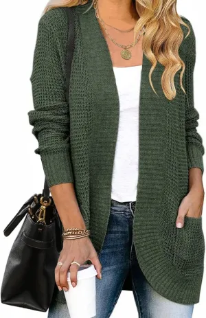 ZESICA Women's Fall Winter Long Sleeve Open Front Casual Lightweight Soft Knit Cardigan Sweater Outerwear