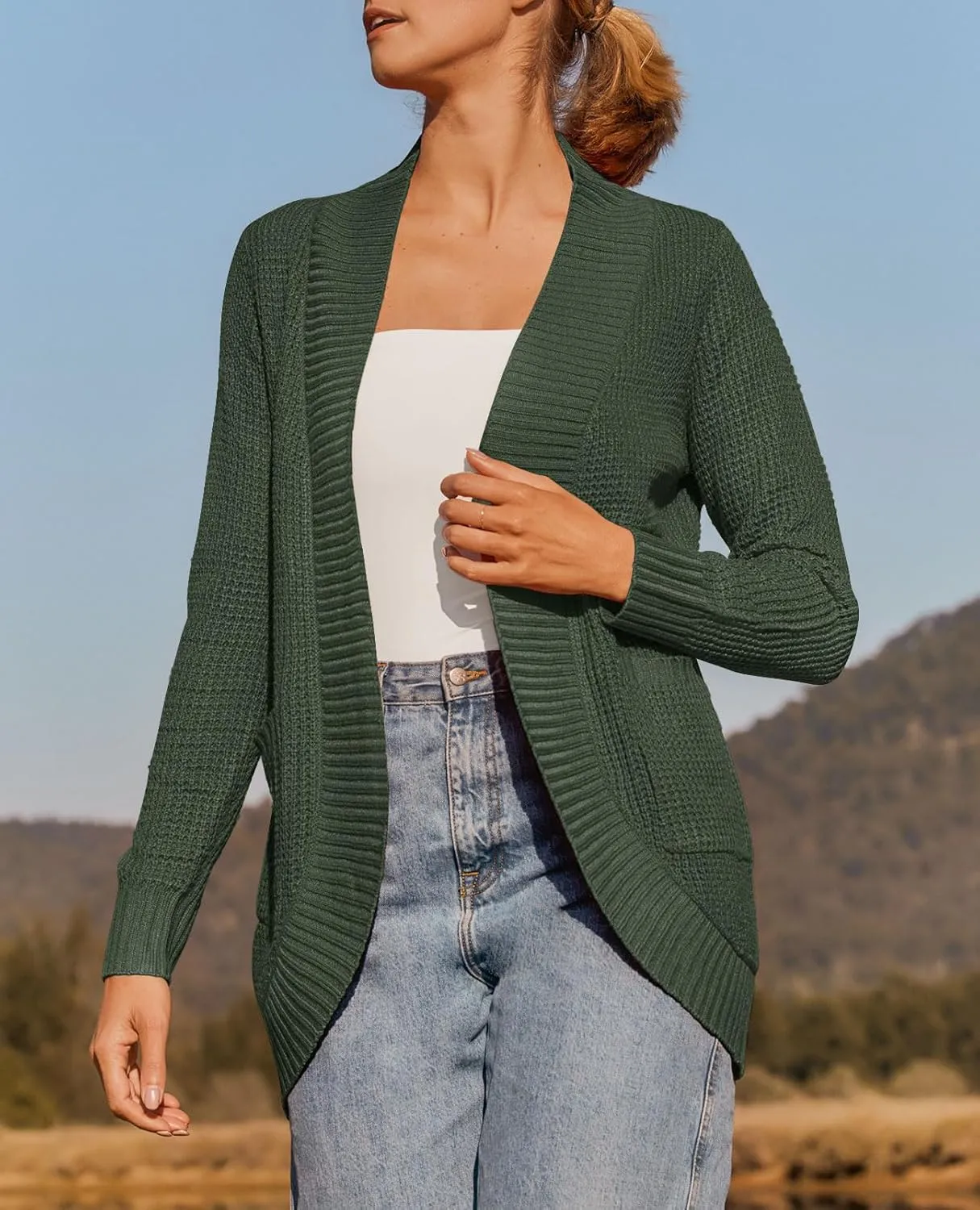 ZESICA Women's Fall Winter Long Sleeve Open Front Casual Lightweight Soft Knit Cardigan Sweater Outerwear