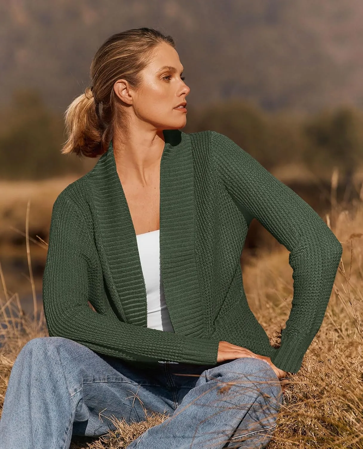 ZESICA Women's Fall Winter Long Sleeve Open Front Casual Lightweight Soft Knit Cardigan Sweater Outerwear