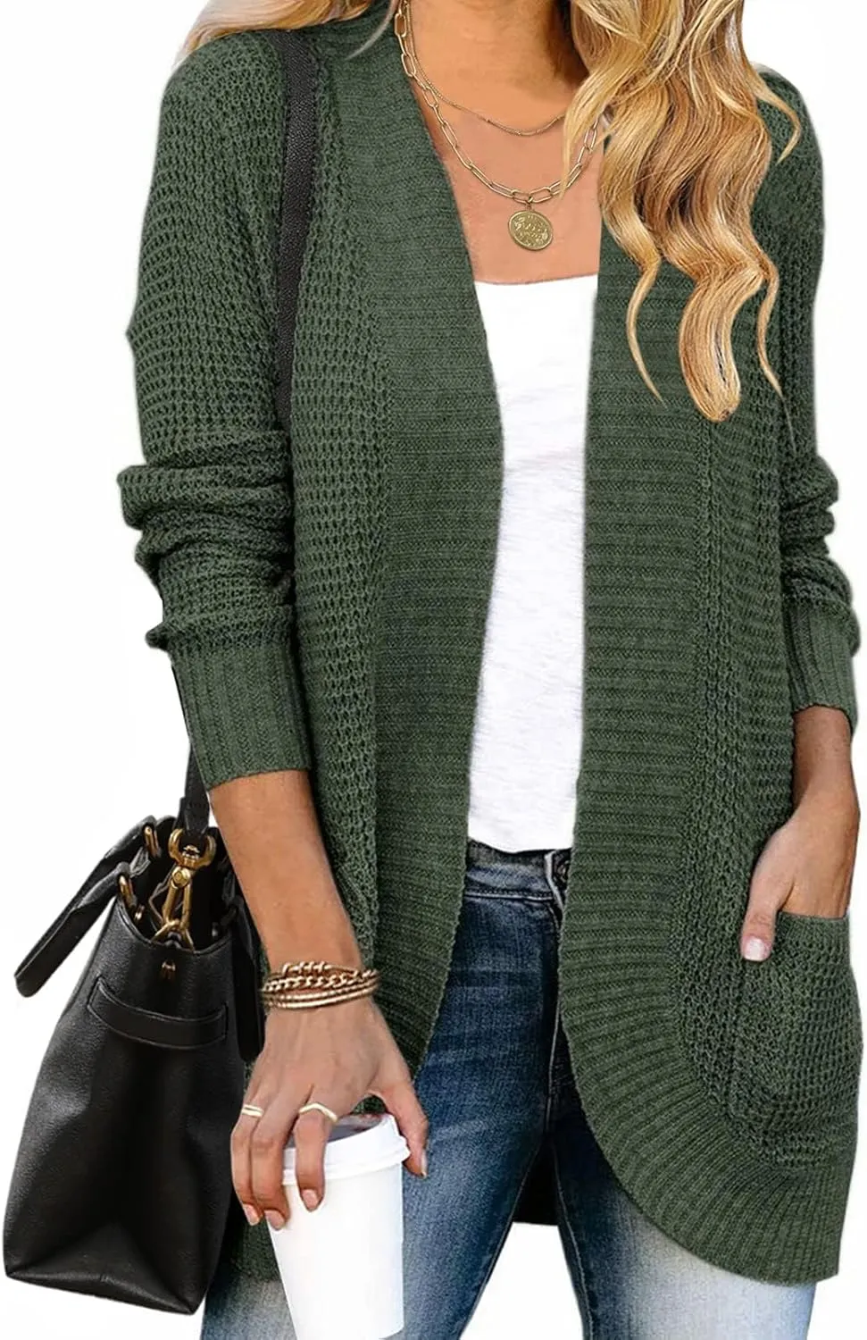 ZESICA Women's Fall Winter Long Sleeve Open Front Casual Lightweight Soft Knit Cardigan Sweater Outerwear