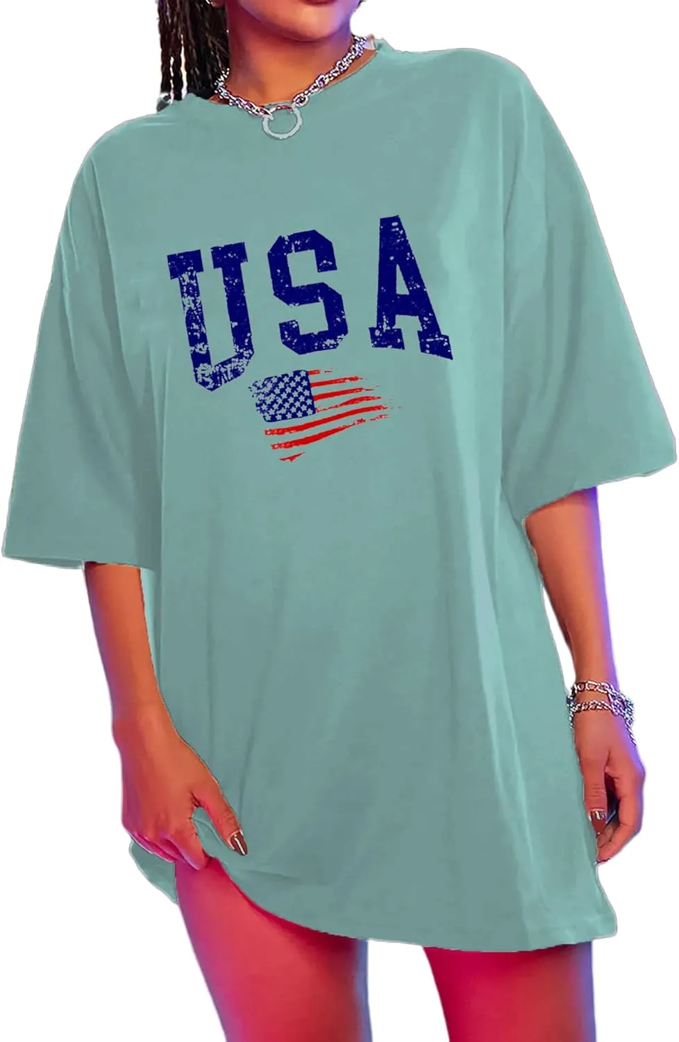 Zoyami Womens Oversized T Shirt USA Flag Graphic Tee Casual Summer Loose Short Sleeve Top