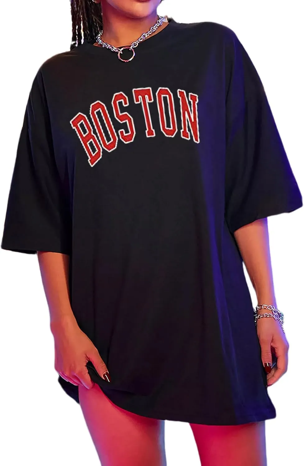 Zoyami Womens Oversized T Shirt USA Flag Graphic Tee Casual Summer Loose Short Sleeve Top