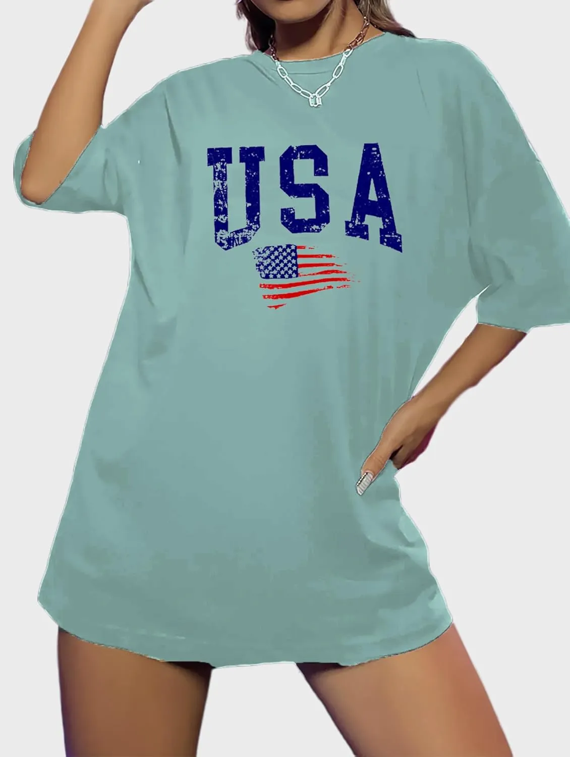 Zoyami Womens Oversized T Shirt USA Flag Graphic Tee Casual Summer Loose Short Sleeve Top