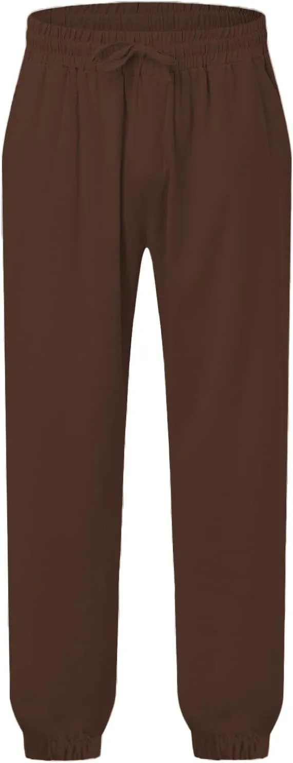 ZYXTIM Men's Linen Casual Pants with Pockets Elastic Waist Tapered Lightweight Summer Beach Pant Lounge Yoga Vacation Trouser